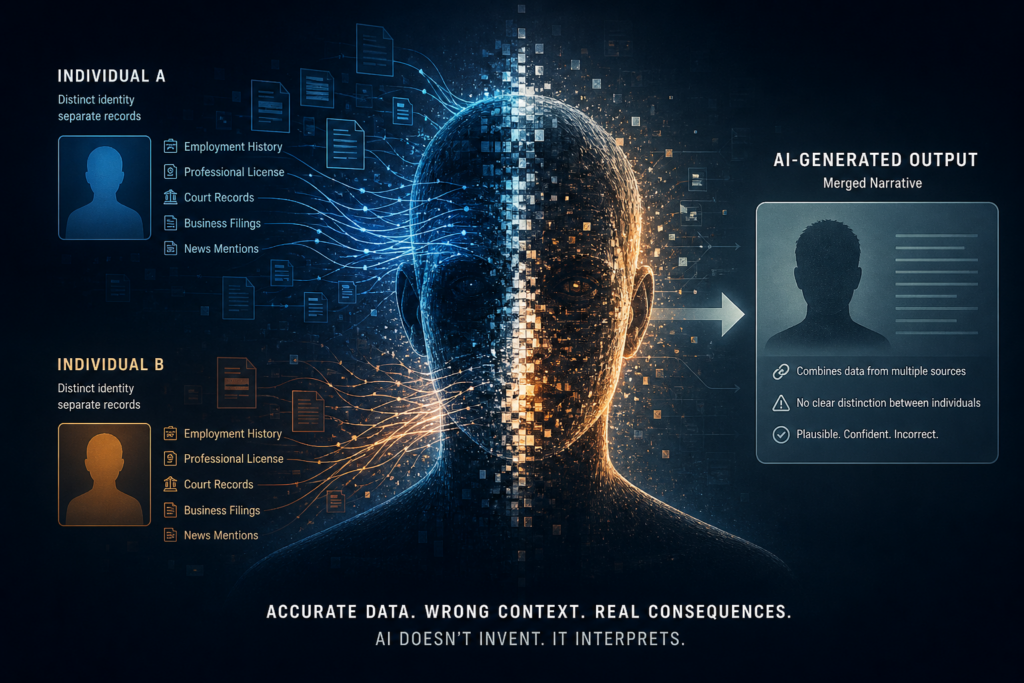 AI systems can merge accurate data into misleading narratives when context is incomplete.